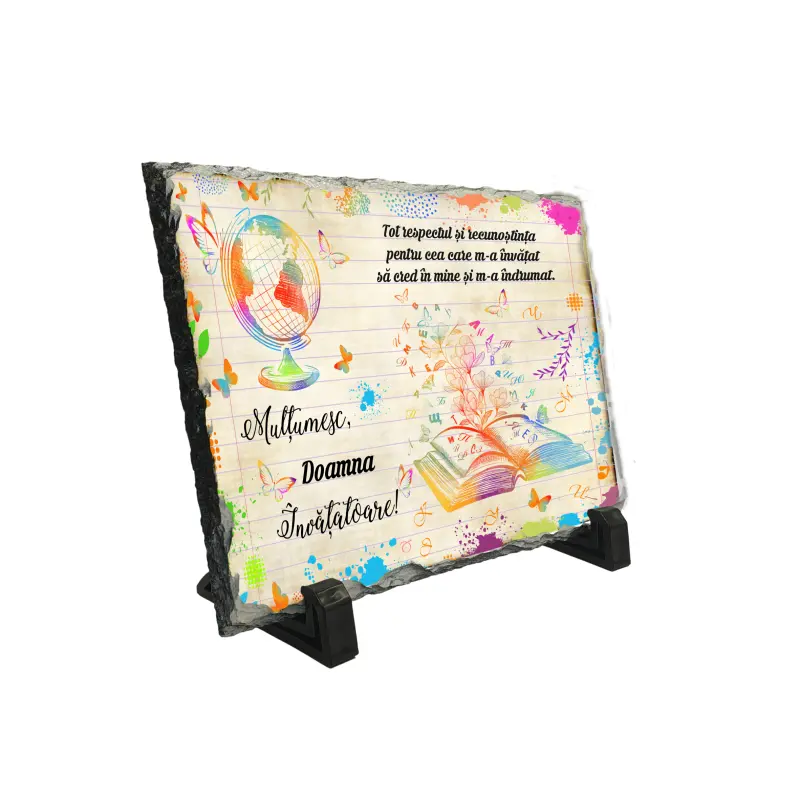 Multumesc doamna invatatoare piatra ardezie personalizata, cu mesaj model, pa113